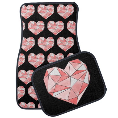 Pink Geometric Watercolor Heart Car Floor Mat
