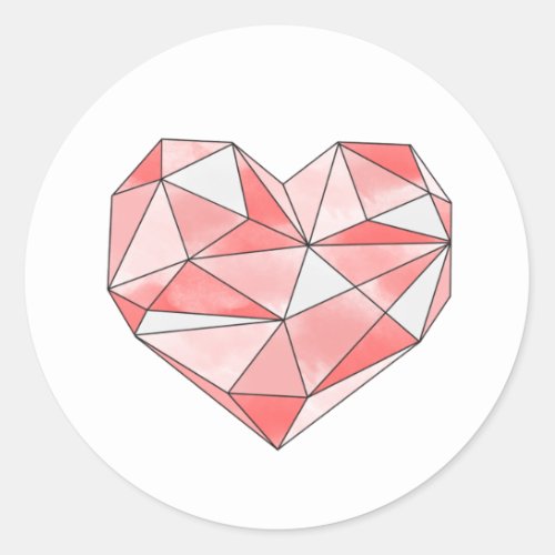 Pink Geometric Watercolor Heart Classic Round Sticker