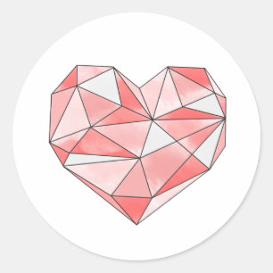 Pink Geometric Watercolor Heart Classic Round Sticker