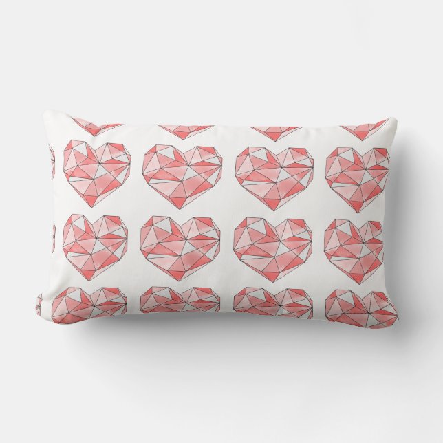 Pink Geometric Watercolor Heart Lumbar Pillow (Front)