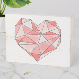 Pink Geometric Watercolor Heart Wooden Box Sign
