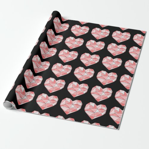 Pink Geometric Watercolor Heart Wrapping Paper