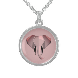 Pink Geometrics Elephant Head  Sterling Silver Necklace