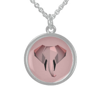 Pink Geometrics Elephant Head Sterling Silver Necklace