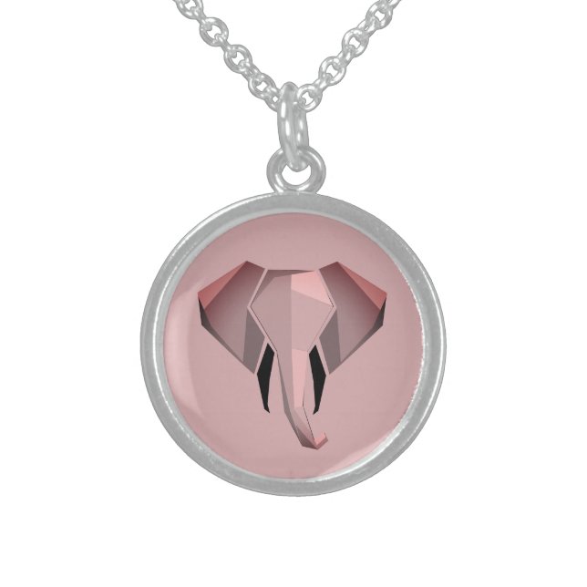 Pink Geometrics Elephant Head  Sterling Silver Necklace (Front)