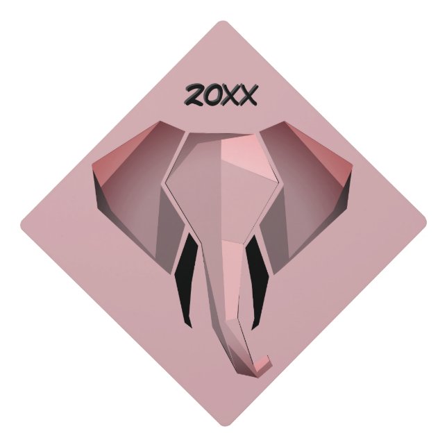 Pink Geometrics Elephant Head Year Graduation Cap Topper (Front)