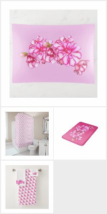 Bath Set - Pink Geranium Blossoms