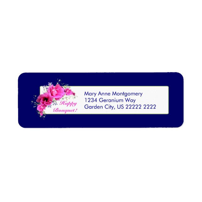 Pink Geranium Bouquet Return Address Labels (Front)
