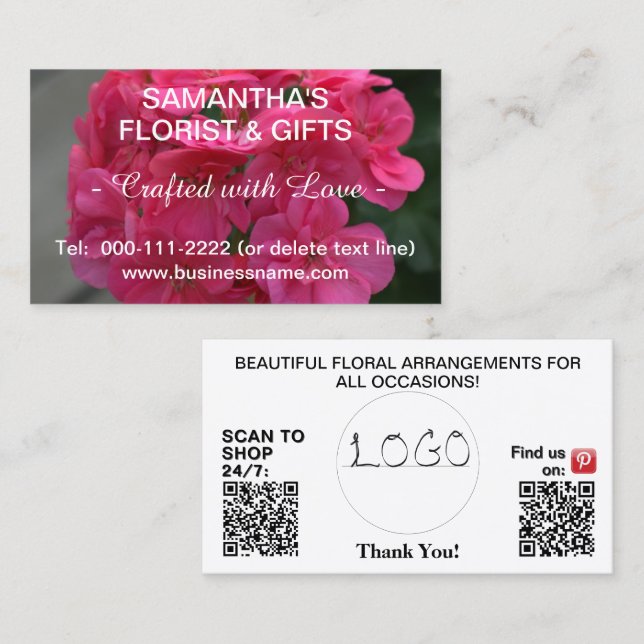 Pink Geranium Business Logo QR Code 3.5 x 2.0 Card (Front/Back)