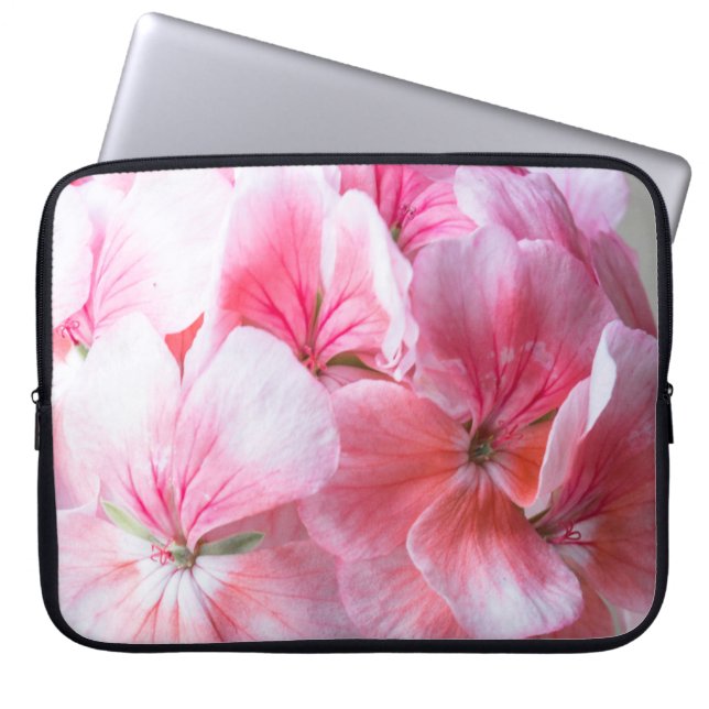 Pink geranium flower laptop sleeve (Front)