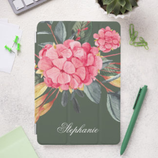 Pink Geranium Garden Green iPad Mini Cover