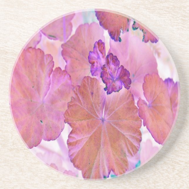 Pink Geranium Leaves Sandstone Coaster (Front)
