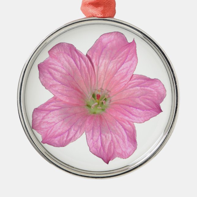 Pink Geranium Metal Ornament (Front)