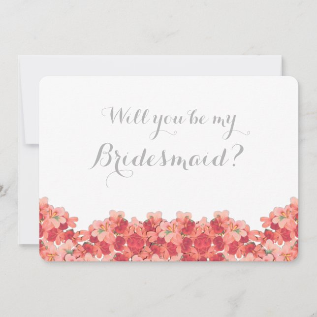 Pink Geranium Will You Be My Bridesmaid Invitation (Front)