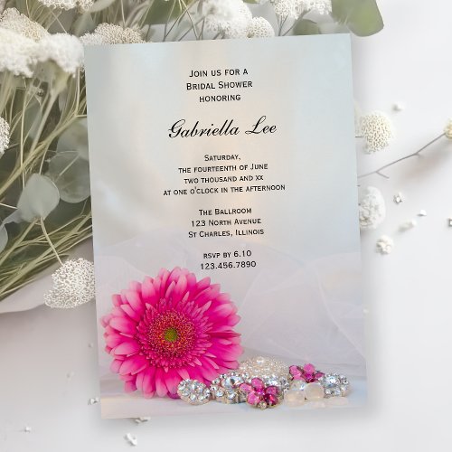 Pink Gerber Daisy and Buttons Bridal Shower Invitation