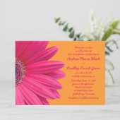 Pink Gerber Daisy and Orange Wedding Invitation (Standing Front)