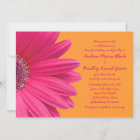 Pink Gerber Daisy and Orange Wedding Invitation