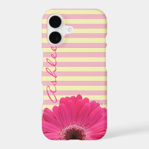 Pink Gerber Daisy And Stripes Add A Name iPhone 17 Case