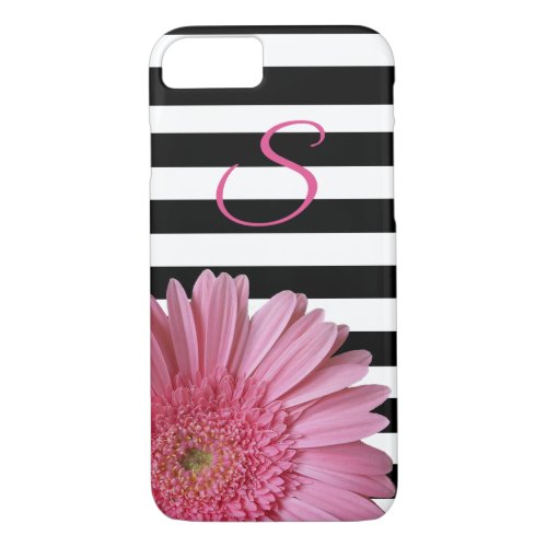 Pink Gerber Daisy and Stripes iPhone 8 Case