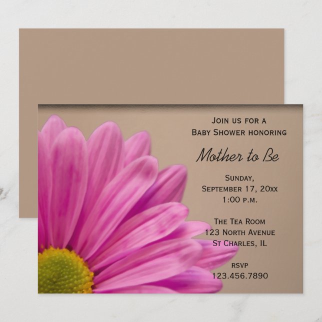 Pink Gerber Daisy Baby Shower Invitation (Front/Back)