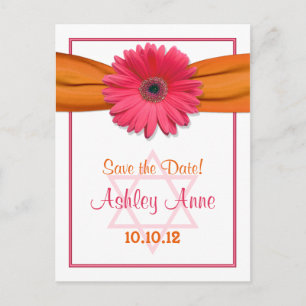 Pink Gerber Daisy Bat Mitzvah Save the Date Announcement Postcard