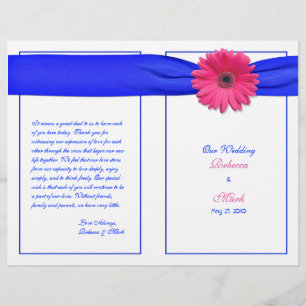 Pink Gerber Daisy Blue Ribbon Wedding Program