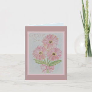 Pink Gerber Daisy Bouquet Get Well Soon Watercolor Note Card