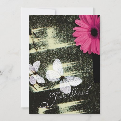 Pink Gerber Daisy Butterfly Dream Birthday Party Personalized Invitations