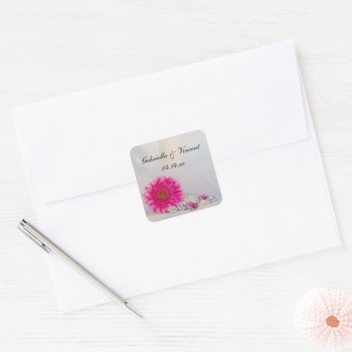 Pink Gerber Daisy Buttons Wedding Envelope Seals