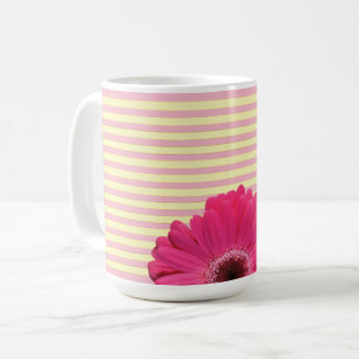 Pink Gerber Daisy Candy Stripe Coffee Mug