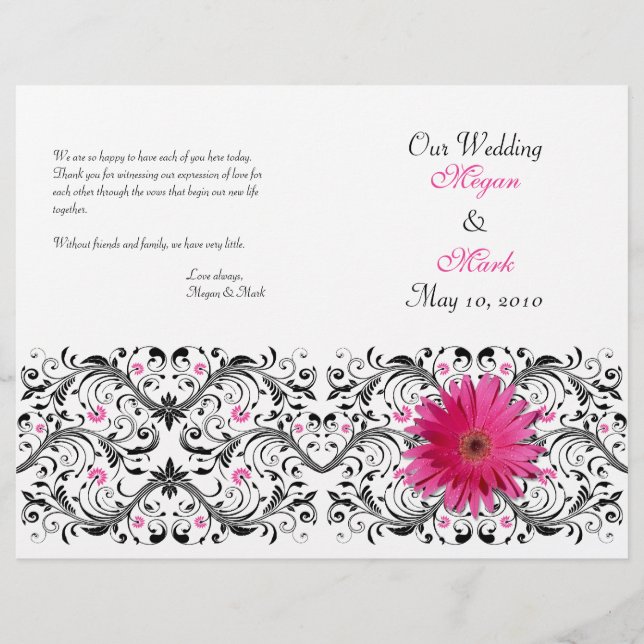 Pink Gerber Daisy Floral Wedding Program (Front)