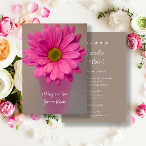 Pink Gerber Daisy Flower in Vase Wedding Invitation