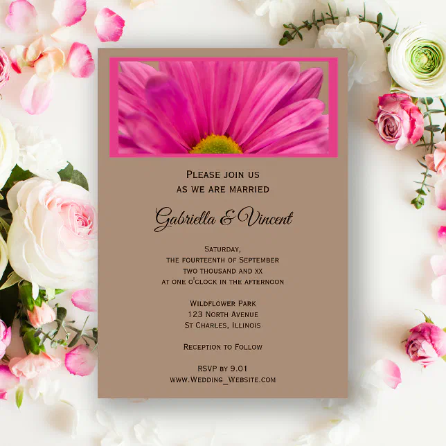 Pink Gerber Daisy Flower Wedding Invitation | Zazzle