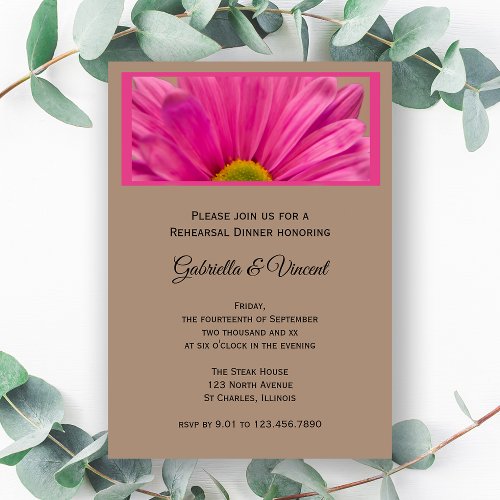 Pink Gerber Daisy Rehearsal Dinner Invitation