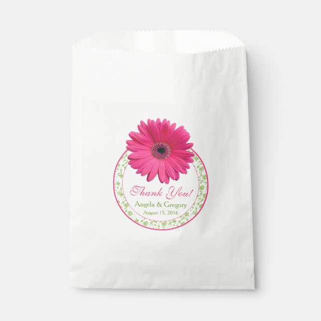 Pink Gerber Daisy Green Candy Buffet Wedding Favor Bag (Front)