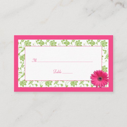 Pink Gerber Daisy Green Damask Wedding Place Cards Business Card Templates