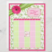 Pink Gerber Daisy Green Floral Bridal Shower Bingo (Front/Back)