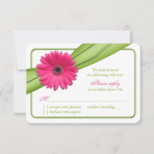 Pink Gerber Daisy Green Ribbon Wedding RSVP