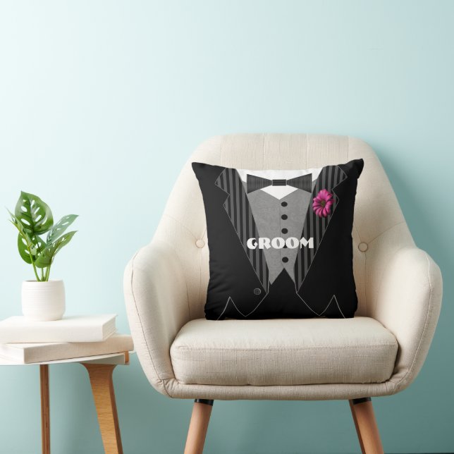 Pink Gerber Daisy Groom's Tuxedo Pillow (Chair)