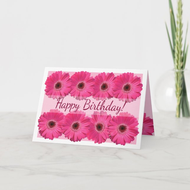 Pink Gerber Daisy Happy Birthday Card (Front)