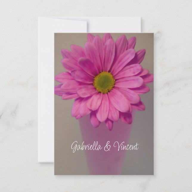 Pink Gerber Daisy in Vase Wedding Flat Note Cards (Front)