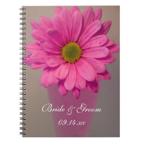Pink Gerber Daisy in Vase Wedding Notebook