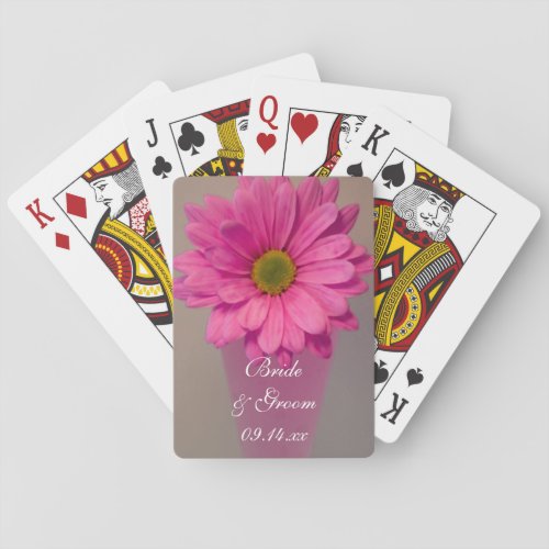 Pink Gerber Daisy in Vase Wedding Poker Cards