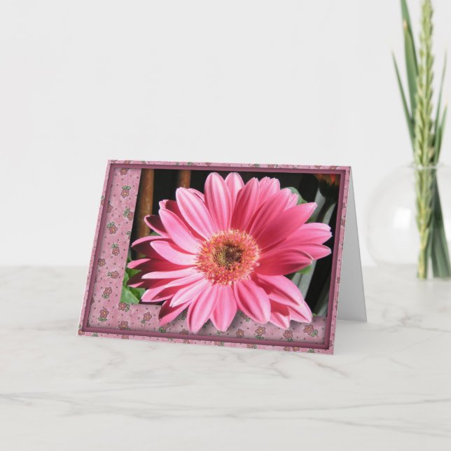 Pink Gerber Daisy Large Font Easter Card (Front)