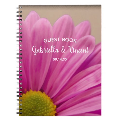 Pink Gerber Daisy on Tan Wedding Notebook