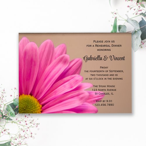 Pink Flower Wedding Rehearsal Dinner Invitation