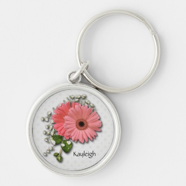 Pink Gerber Daisy Personalized Keychain (Front)