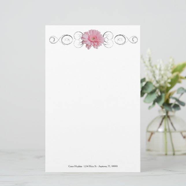 Pink Gerber Daisy Personalized Stationery (Standing Front)