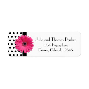 Pink Gerber Daisy Polka Dot Wedding Return Address Label