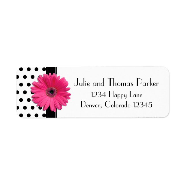 Pink Gerber Daisy Polka Dot Wedding Return Address Label (Front)